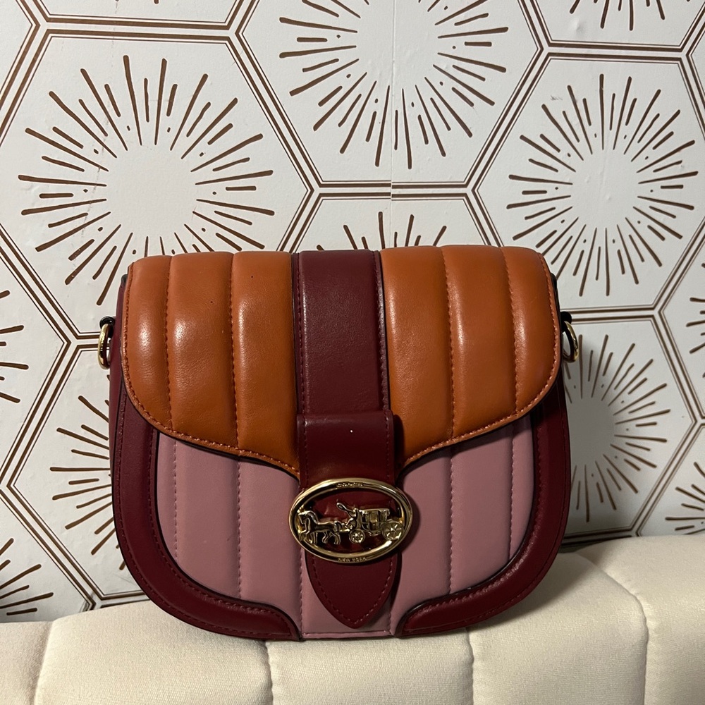 Coach Multicolor Crossbody Bag in Burgundy and Tan